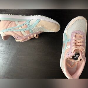 Asics Pink and Blue Sneakers Retro-Inspired Low-Top